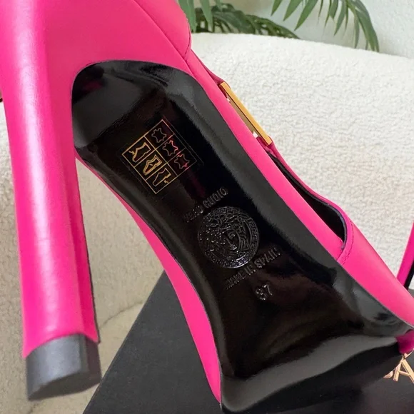 Versace Pink Leather Heels 100cm Size 38 - Picture 3 of 7